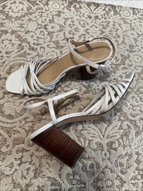 Strappy White Block Heel Sandals with Ankle Strap Ann Taylor’!